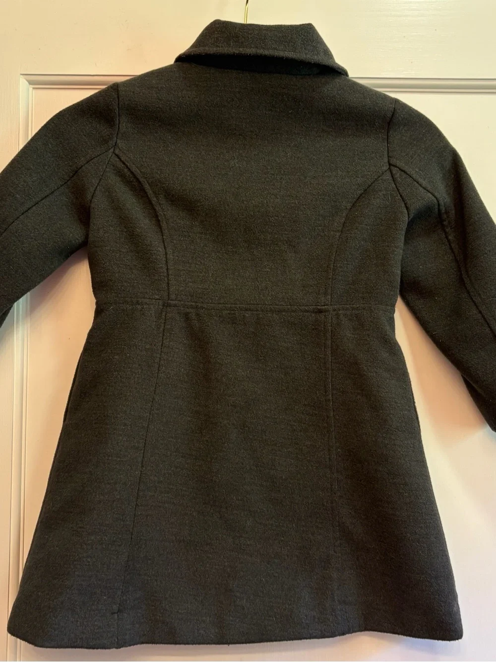 Classic Charcoal Kids' Pea Coat with Ruffle Front F1